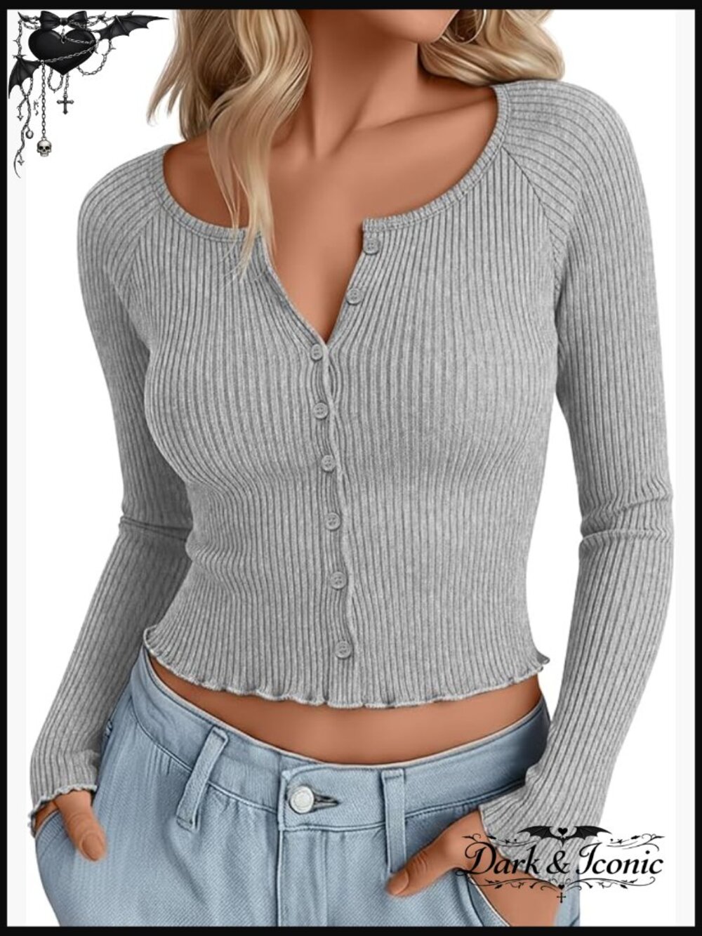 Cropped Cardigan Long Sleeve Ribbed Button Down Slim Fit Cotton Top
